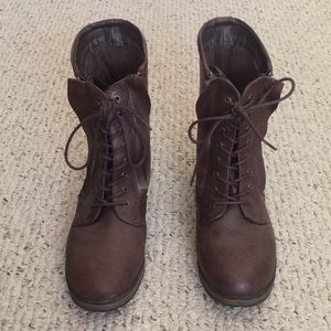 Just Fab - Brown Lace Up Booties - size 8.5